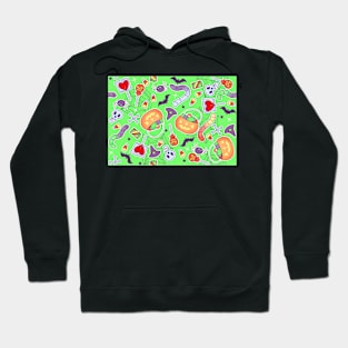 Halloween Treats on Bright Green Hoodie